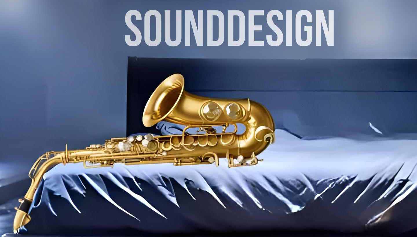 Cover sounddesign, zeigt Saxophon auf einem Bett nachts auf einer nebligen Straße