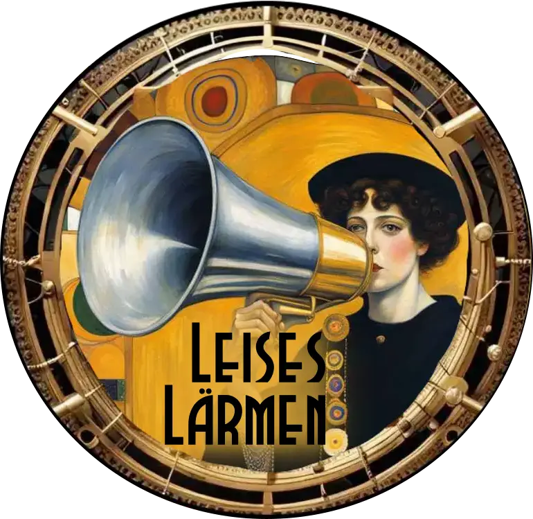 Logo Leises Lärmen,zeigt im Jugendstil eine Frau mit Sprechtrichter